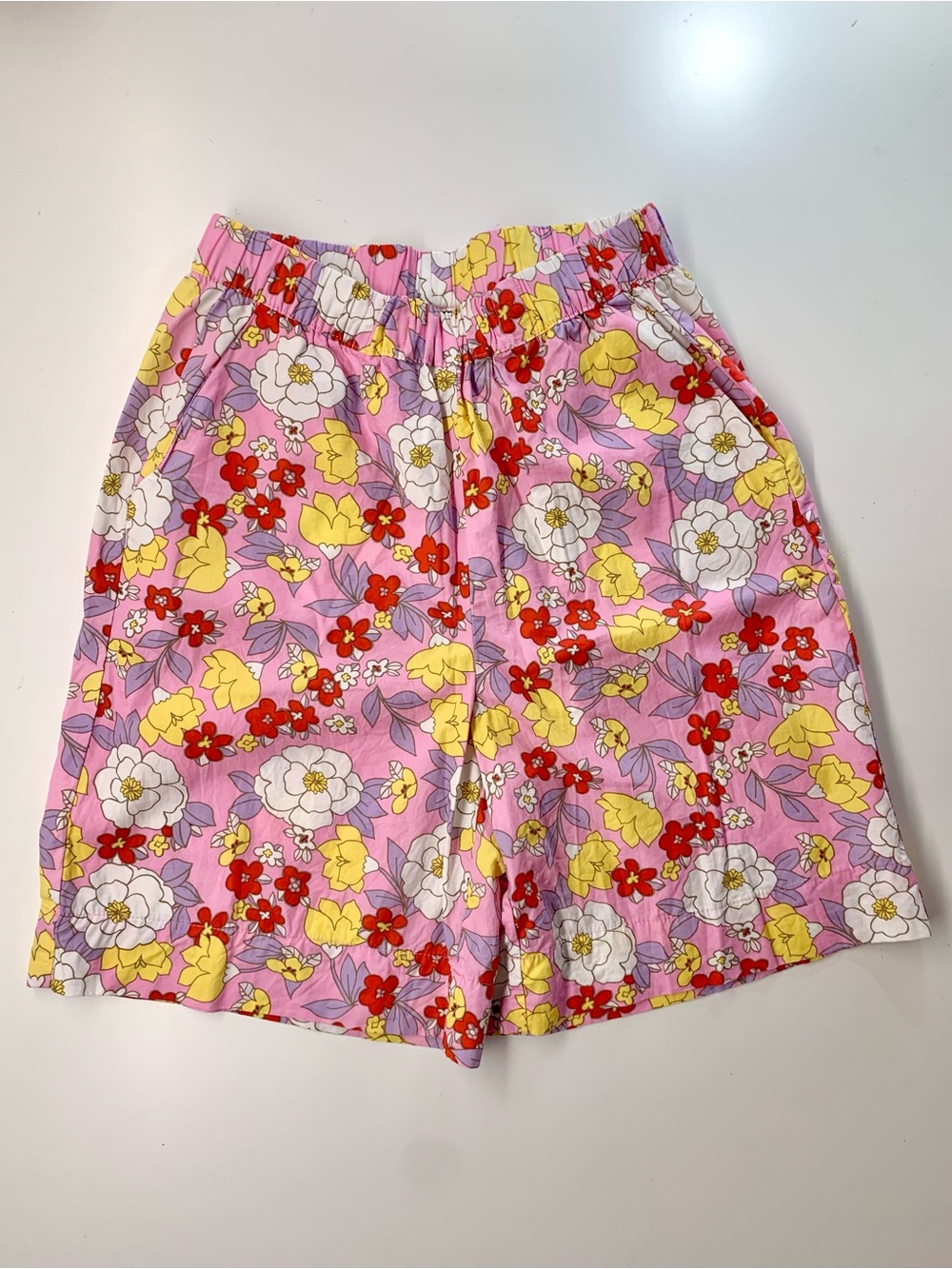 Pink Floral Elastic High Waist Shorts